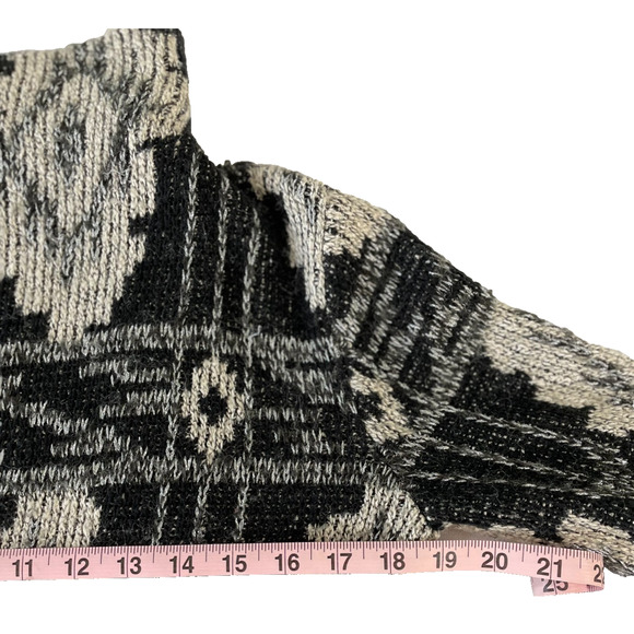 Lucky Brand Aztec Jacquard Sweater Coat S Metallic Black Gray 7W51305 - Picture 8 of 9